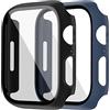 Dilhvy 2 Pezzi Cover Apple Watch Series 7 45mm con Vetro Temperato, Custodia Rigida PC Protezione Totale Ultra Sottile Schermo HD Pellicola Protettiva per iWatch 7 (45mm, Nero+Blu notte)