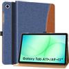 MoKo Cover per Samsung Galaxy Tab A11+/ A11 Plus/ A9+/ A9 Plus 11 Pollici 2025/2023, Multi-Angolo Custodia con Cinghia a Mano, Tasca, Auto Sveglia/Sonno, Denim Blu Marrone