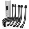 EZDIY-FAB Prolunga Cavo Per Alimentazione Con Guaina Extra 24 Pin 8Pin 6Pin 4 + 4 Pin Con Pettini (300 mm / 11,8 pollici, Nero e Grigio)