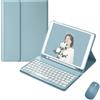 Generic JiuRui Tablet Accessori, Tastiera e Mouse con Tasti Rotondi Staccabili, Custodia in Pelle PU+TPU Compatibile con Samsung Galaxy Tab S6 Lite 10.4 Pollici 2024(Misty Blue+Keyboard)