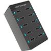 Qutsvosh 1 hub di ricarica USB multiporta da 50 W, 10 porte, caricatore rapido da desktop, nero (UE)