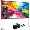 Yanuoda Schermo Proiettore 100 Pollici Grande con Supporto - 4K HD 16:9 Antipiega, 160° Visione, Facile Montaggio - Per Home Cinema, Giardino e Campeggio