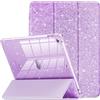 INFILAND Custodia per iPad 10,2 7a/8a/9a Generazione 2019-2021, Cover Glitterata con Retro Trasparente, Portapenne per Bambine e Ragazze, Viola Lavanda
