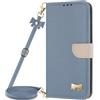 Belzsxy Cover per Samsung Galaxy A13/A04S/A04 4G/M13 5G con Cordino,ustodia con Laccio Collana Tracolla Collo Liquido Case,Custodia in PU Pelle Portafoglio Flip Schede con Slot per Carte,Blu chiaro