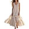 Generic Maxi abito da donna in cotone e lino, gonna a balze fluida, abito da spiaggia per vacanze, senza maniche, con scollo a V, copriprendisole per le vacanze, vestibilità ampia, leggero, swing quotidiano