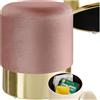 tectake® Sgabello Rotondo in Velluto, Con Scomparto Nascosto, Base in Acciaio Oro, Capacità di Carico 300 kg, Comfort Elevato, Design Elegante per Casa e Ufficio - Rosa