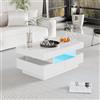 Merax Tavolino da salotto bianco lucido, con illuminazione a LED a 16 colori, tavolino bianco con spazio aperto e 4 cassetti, 80 x 50 x 36 cm