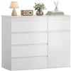 HOMCOM Credenza Soggiorno, Mobile portaoggetti con 5 cassetti, mensola regolabile e porta con chiusura morbida, stile moderno, credenza, sala da pranzo e cucina, 100 x 40 x 80 cm, bianco