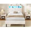 AOGLLATI Letto Singolo con Contenitore 90x190, Letto Singolo Imbottito con Ampio Spazio di Stivaggio, Struttura Letto Contenitore con Luci LED Regolabili e Stazione di Ricarica, Velluto Beige