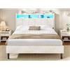 AOGLLATI Letto Matrimoniale 140x190 con Contenitore，Struttura Letto Matrimoniale con Luci LED Regolabili e Stazione di Ricarica, Testiera Letto Matrimoniale Imbottita con Doppio Ripiano Velluto Beige