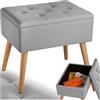tectake® Panchina Imbottita, Rivestimento Effetto Lino, Scomparto Interno, Gambe in Faggio Massiccio, Capacità 300 Kg, Misure 51x37,5x45,5 cm - Grigio Chiaro