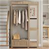 Soweiz Armadio guardaroba con specchio e appendiabiti aperto, guardaroba compatto, pratico con cassetto e 2 ante, 115,5 L x 38,5 L x 194,5 H (cm) (Oak)