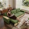 Cayipng Divano soggiorno,Divano angolare Modulare 3 Posti,Divano componibile / modulare,Divano 3 posti,Bracciolo con Tavolino Legno, Porta USB e Vano Contenitore,Con spazio di archiviazione,Velluto (Verde-2)