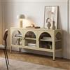 [en.casa] Vetrina Bassa a 3 Ante in Vetro Temperato Credenza in Acciaio con 4 Scomparti Vani Mobile Espositore Supporto Multimediale per Soggiorno Sala Studio 118x35x55 cm - Color Cammello