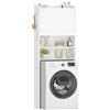 Hzuaneri Mobile lavatrice, Mobile sopra lavatrice, con 2 ripiani aperti, Porta WC a doppio battente e ripiano regolabile, Stile moderno minimalista, 24 x 65 x 185 cm, Bianco ELR65003X