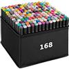 Home Markt24 Set di pennarelli ad alcool - 48, 60, 80, 120, 168 colori - Penne artistiche bifacciali con punta fine e a scalpello per artisti e designer - Impermeabili, sfumabili e con pratica custodia per riporli