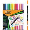 BIC Intensity Dual Tip, pennarello a doppia punta. Punta sottile (0,7 mm) e punta del pennello flessibile, colori assortiti originali e pastello, confezione da 12 pezzi