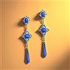 Orecchini A Chiodo A Goccia Lunga Email Blu Marino Art Deco EH8
