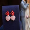 Orecchini a Perno Dorato Corallo Smalto Rosso Cuore Quarzo Rosa DZ1