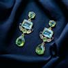 Orecchini a Perno Dorato Art Deco Blu Verde Retrò Vintage Antico QD1