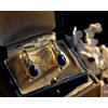 Boucles d'Oreilles Dormeuse Doré Art Deco Serti CZ Ovale Lapis Lazuli Bleu SA3