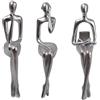 JISADER 3x Statuetta del Pensatore Seduto Opera d'Arte Ornamento Moderno Artigianato in Resina Scultura Figurine per Libreria Decorazione, D'argento