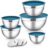 Herogo Set di 5 ciotole per mescolare, in acciaio inox, con coperchio ermetico, in metallo, con 3 grattugie, per preparare, cuocere, servire, mescolare, lavabile in lavastoviglie