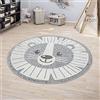 Paco Home Tappeto Bambini Cameretta Rotondo Da Gioco Ragazzo Ragazza 3D Leone Grigio, Dimensione:Ø 200 cm tondo