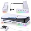MENEEA Supporto orizzontale per console PS5 Slim con hub a 4 porte USB e 14 modalità di luce RGB, cavalletto laterale con porta dati di ricarica controller P5, accessori base per Playstation 5 Disc e