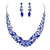 Clearine Parure Gioielli Matrimonio Sposa Collana Orecchini Set per Donne Cristallo austriaco Marquise Grappolo Collo pendente Royal Blu Colore zaffiro Argento-fondo