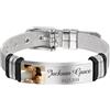 Kiddo Sky Argento Bracciale Personalizzato per Papà Uomo Testo con Foto Inciso Bracciale da Uomo in Acciaio Inossidabile Regali Commemorativi Personalizzati per Padre Marito Nonno Figlio