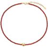 COAI Collana da Donna Fine in Cristalli Naturali, Collana di Perline di Corniola Rossa con Charm Cuore e Chiusura Regolabile