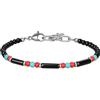 COAI Bracciale Uomo con Perline Onice Nero Naturale e Perline di Turchese Sintetico e Vetro Rosso, Bracciale Uomo Estivo Regolabile 20+3cm