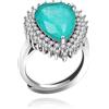 Uloveido - Anello delicato con tormalina Paraiba sintetica, regolabile, solitario con alone, anello nuziale e di fidanzamento placcato in platino, Cristallo, Zirconie sintetico