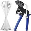 TXHKNX 100 Pezzi di Pinza per Fascette Metalliche Autobloccante con Fascette Stringitubo in Acciaio Inox, Pistola per Fascette in Metallo per Tensionare e Tagliare le Fascette, Adatta per Cavi e Tubi