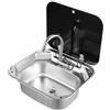 Chynalys Lavandino da campeggio, per camper, da campeggio, con pompa, in acciaio inox, per campeggio, per camper, con coperchio, colore argento