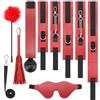 Meslav Kit Bondage BDSM 7 Pezzi per Coppie - Set di Costrizioni in PU con Maschera per Occhi, Bavaglio a Sfera, Flogger, Collare con Guinzaglio, Manette, Cavigliere e Piuma Stuzzicante