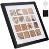 OLYCRAFT Cornice portafoto quadrata 34 x 34 cm, in legno, colore nero, per 16 foto, più cornici con finestra trasparente, per supporto da tavolo e montaggio a parete, spessore 2 cm