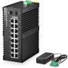 MokerLink Switch Ethernet Gigabit industriale DIN-Rail a 16 porte, 2 porte Gigabit SFP, switch di rete IP40 non gestito (da -40 a 185°F), con alimentatore di rete