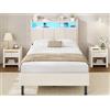 AOGLLATI Letto Singolo con Contenitore 90x200, Letto Singolo Imbottito con Ampio Spazio di Stivaggio, Struttura Letto Contenitore con Luci LED Regolabili e Stazione di Ricarica, Lino Beige