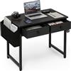 Grandder Piccola scrivania per computer con 2 cassetti in tessuto, scomparti e cassetti, scrivania per piccoli spazi, nero