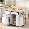 VIEKOS Isola da cucina mobile con ruote e tavolo da pranzo allungabile, carrello da cucina con cassetti multifunzione, ideale per cucina e sala da pranzo (bianco)