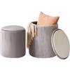 IBUYKE set di 2 ottoni rotondi con stoccaggio, sgabello vanità in velluto per trucco, tavolino moderno imbottito sedile, sgabello multiuso poggiapiedi per soggiorno e camera da letto, grigio WBD005G