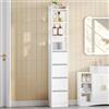 HEXCELEN Mobile Alto da Bagno, Armadietto da Bagno, Mobiletto da Bagnetto, con 4 Cassetti e 3 Ripiani Aperti, 30 x 30 x 185 cm, Adatto per Bagni, Soggiorni, Cucine, Bianco