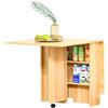 HOMCOM Tavolo da Pranzo Pieghevole, Tavolo Cucina a Ribalta con Ruote a Freno per 4-6 Persone, Scrivania Richiudibile con Ripiani, per Soggiorno, 140x80x74 cm, Legno naturale