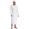 TTAO Camicia da notte da uomo con cuffia a maniche lunghe, con chiusura a bottoni, morbida, fresca, pigiama da uomo, biancheria da notte, bianco, L
