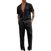 Caxndycing Tuta da uomo casual, estiva, a maniche corte, tinta unita, con bottoni, camicia e pantaloni, alla moda, per le vacanze, per la casa, Nero , S