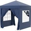 Gazebo Pieghevole Pop Up 2x2 M Con 4 Pareti Rimovibili In Poliestere E Acciaio, Blu