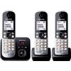 Panasonic Telefono cordless DECT Panasonic KX-TG6823, Trio, segreteria telefonica, soppressione del rumore, blocco selettivo, nero e grigio