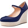 Aachcol Donna Zeppa Piattaforma Pumps Rotonda Punta Mary Jane Cinturino alla Caviglia Chunky Blocco Alto High Tacco Heel Dress Scarpe Pumps da Matrimonio Matte Blu d 10 CM 39 EU